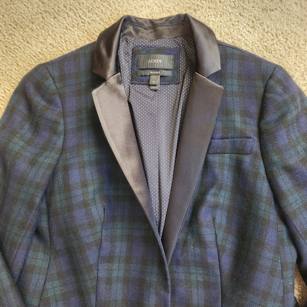 NWOT J. Crew Regent Blazer 100% Wool Blackwatch Plaid with Satin Lapels size 2 - Picture 3 of 13